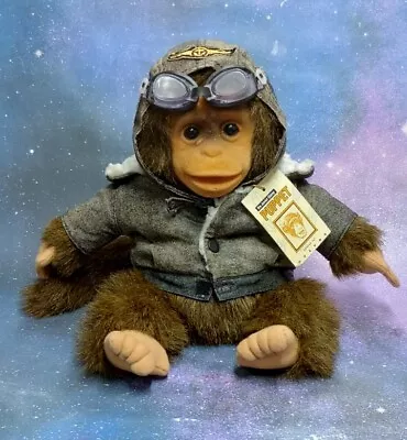 Vintage Hosung Monkey Chimp Stuffed Hand Puppet 1994 Aviator Pilot Squeaks Plush • $49.99