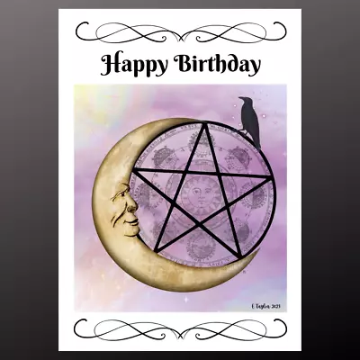 Happy Birthday Card Pentacle Moon Goth Wiccan Pagan Gothic Personalise E Taylor • £2.99