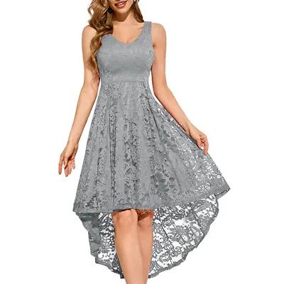 Women's Vintage Floral Lace Sleeveless V Neck Hi-Lo Cocktail Formal Swing Dress • $16.99