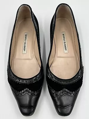 MANOLO BLAHNIK Flats 39 US 9 Black Leather Suede Pointy Toe Back Brogue • $88.88