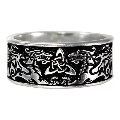 Large Wide Celtic Dragon Ring Triquetra  Medieval Renaissance Wedding Sz 6-15 • $59.99