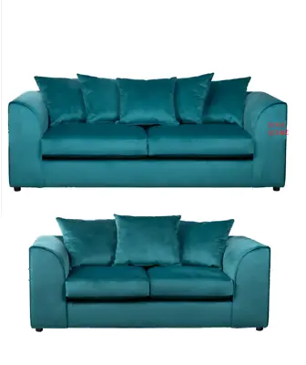 £399 • Buy Blue Teal Plush Velvet Sofa Corner / 3 2 / Seater /  Footstool Swivel   Chair