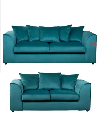 Teal Plush Velvet Sofa Corner / 3 2 / Seater /  Footstool Swivel   Chair • £250