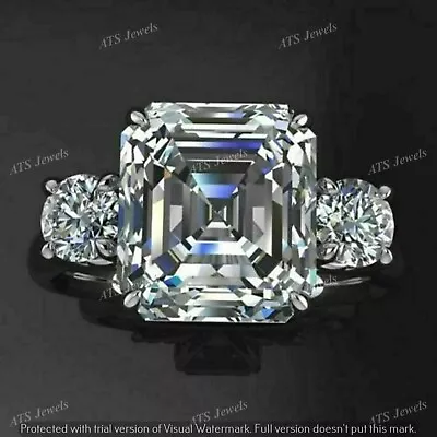 5 CT Asscher Lab Created Diamond Three Stone Engagement Ring 925 Sterling Silver • $158.24