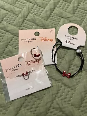 New Pura Vida Disney Red Minnie Mouse Bow Bracelet Ring Sz 7 Necklace 3 Pc Set • $30