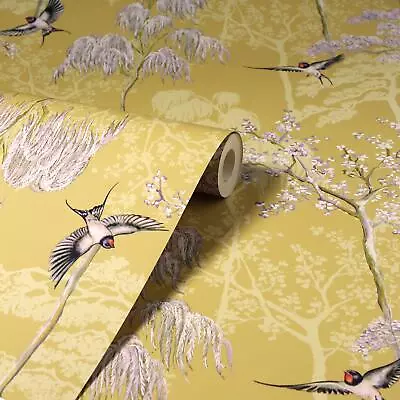 £14.95 • Buy Japanese Oriental Garden Arthouse Wallpaper Ochre 908002 Trees Blossoms Birds