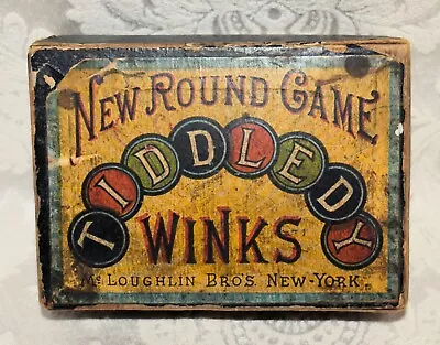 T2h. New Round Game Tiddledy Winks Loughlin Bros Ny. 1890 Directions & Pieces • $78