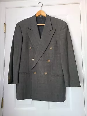 Vtg Giorgio Armani Italy Wool Double Breasted Grey Plaid Suit Jacket Men's 38S • $65