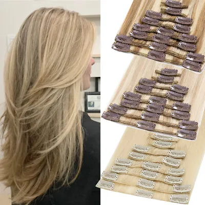 CLEARANCE Clip In 100% Real Remy Human Hair Extensions Full Head 8 Pieces BLONDE • $17.28