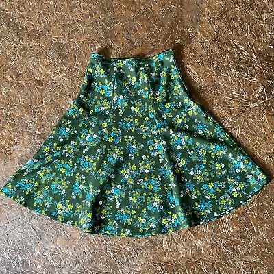 £10 • Buy Original 1960s Vintage Green Retro Floral Flower Print Flared Skirt 8-10 S