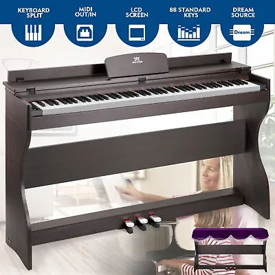 $335.99 • Buy 88-Key Digital Piano Electric Keyboard Weighted Stand 3 Pedal MP3/USB/MIDI Cover