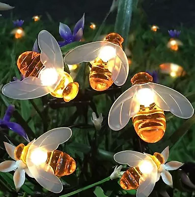 60 LED Solar Powered Bee String Lights Outdoor Yard Garden Decor Waterproof Lamp • $16.99
