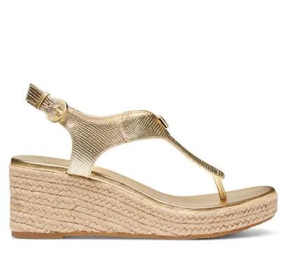 New Michael Kors Women Laney Thong Espadrille Wedge Platform Sandals Pale Gold • $89.99