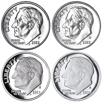 2022 P D S S Roosevelt Dime Year Set Silver & Clad Proof & BU 4 Coin Lot • $25.75