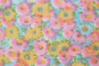 60s 70s Bright Pink Blue Floral Vintage Fabric Remnant 375cm X 90cm • £15