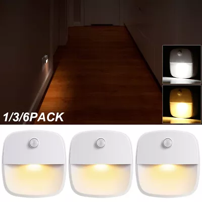 1-6 PCS Plug In Night Light LED Motion Sensor Activated Bathroom Kitchen Hallway • $10.85