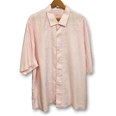 TOMMY BAHAMA Short Sleeve 100% Linen Shirt Beachy Bowling Style Pink Men's XXL • $25.20
