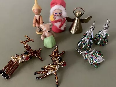 Vintage Christmas Miniature Lot Beaded Reindeer Trees Wooden Figurines Angel • $12.99