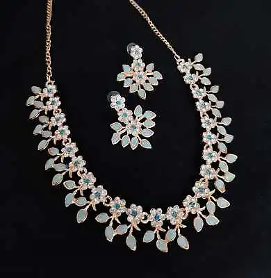 Rose Gold Jewelry Necklace Earring Set Crystal Indian Engagement Prom Bridal • $14.44