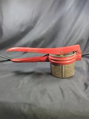 Vintage 1950's Metal Potato Ricer With Red Handle & Frame Masher Strainer VGC • $15