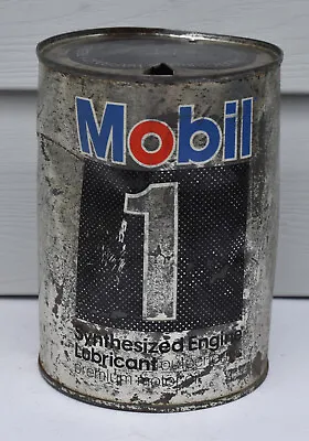Vintage Mobil 1 Synthesized Engine Motor Oil Tin Metal Advertising Quart Can • $9.95