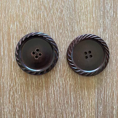 Buttons WOOD VINTAGE With Braided Edging 4-Hole - Bundle Of 2 • $6.95