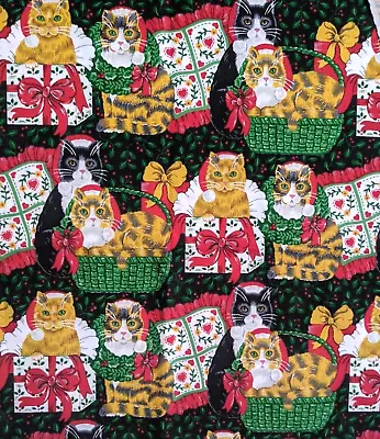 1 Yd 44 W Vtg Christmas Cat Presents Fabric Traditions Cotton Quilting Crafts • $8.85