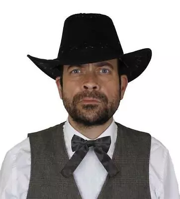 Black Western Bow Tie Cowboy Sheriff Wild West Fancy Dress Neck Accessory 50s • £3.99