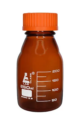 Reagent Bottle 250ml - Amber Borosilicate Glass - Graduated - Eisco Labs • $18.99