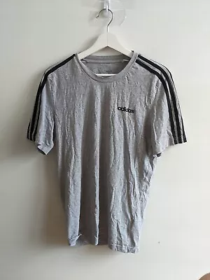 $20 • Buy Adidas Shirt Mens Medium Grey Three Stripe Logos Short Sleeve Cotton Graphic