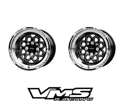 15X8 VMS RACING ROCKET BLACK POLISHED DRAG RIMS WHEELS 4X100/4X114 ET20 - X2 • $415.95