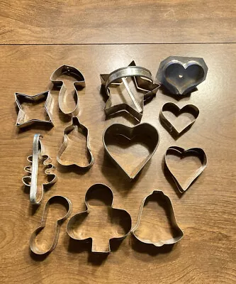 Vintage Lot Of 12 Aluminum Cookie Cutters Mushroom Heart Shamrock Bell Leaf Star • $13.95