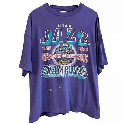 VTG 90s Utah Jazz 1998 NBA Champion Sports Promo T Shirt Malone Stockton XL • $21.50