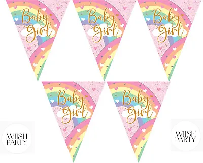 Baby Shower Party Rainbow Pink Girl Bunting Flag  Pennant Banner Decoration • £2.85