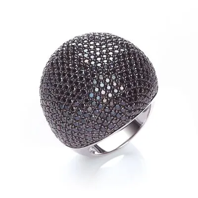 Micro Pave Big Cocktail Ring 503 Black Cubic Zirconia Sterling Silver • $351.86
