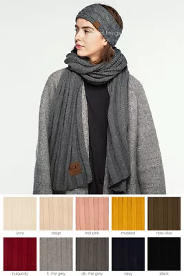 C.C Women Solid Color Winter Warm Wide Ribbed Knit Warm Oblong Long Scarf • $34.99