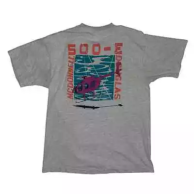 Vintage 90s McDonnell Douglass MD 500E Light Helicopter Aerospace Design T-shirt • $22