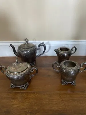 Antique Silver 4 Piece Tea Set - M.S. Benedict Quadruple Plated Marks 55 • $100