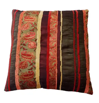 Oriental Paisley Silk Ethnic Boho Stripe Cushion Cover Orange Red Clearance Sale • £4.99
