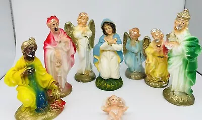 Vintage Miniature 11 Piece Blow Mold Nativity Scene 3.5  Tall • $37