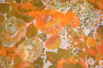 1 Of 14 Yds Retro Sheer Fabric Printed Voile Floral Orange Poppies 44  X 36  BTY • $4.49