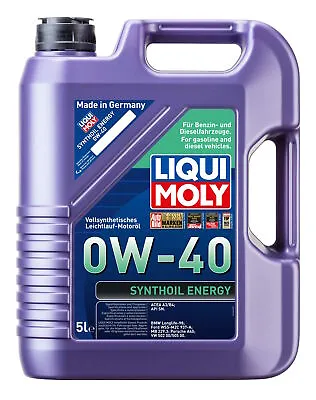 0W40 Engine Oil Liqui Moly Synthoil Energy BMW LL MB VW PORSCHE FORD 9515 5L • £55.99