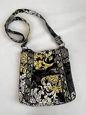 Vera Bradley Baroque Saddle Up Bag Purse Crossbody Black Yellow Floral • $34.97