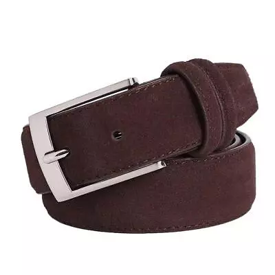 Mens Belt Genuine Leather Suede Pin Metal Buckle Luxury Brushed Straps Welour • $19.50