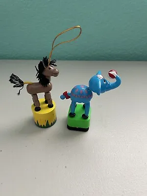 2 Vintage Push Button Puppets Plastic Elephant Wooden Horse Both Work • $12