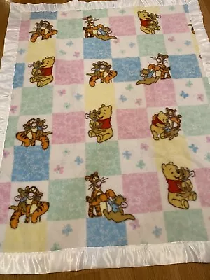 Disney Baby Blanket Classic Winnie The Pooh & Tigger Satin Trim 37x28 • $17.05