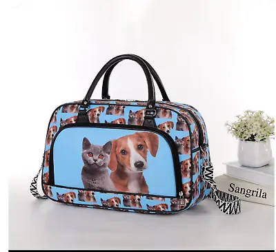 Cute Puppy And Cat Print Lightweight Holdall Hand Luggage Travel Case Weekend • £17.95