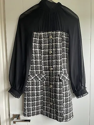 £18 • Buy Zara Tweed Dress With Lace Sleeves Size Xs