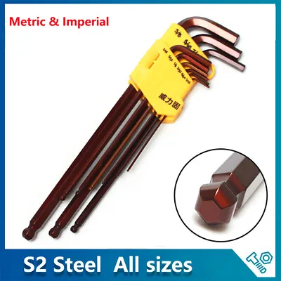Allen Key Wrench Hex Key Metric & Imperial Ball End Long L-Keys Hexagon Key S2 • $4.87