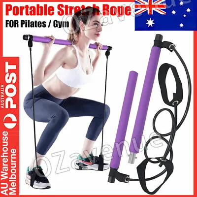 $11.30 • Buy Portable Pilates Bar Kit W/Resistance Band Yoga Gym Stick Exercise Trainer New